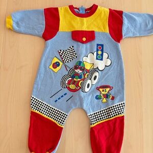 Vintage color block romper racing car 2T (32lbs)